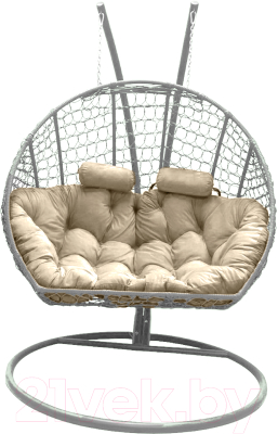 Кресло подвесное Craftmebelby Кокон Двойной Премиум Кольца (белый/бежевый)