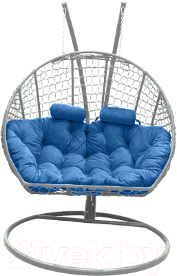 Кресло подвесное Craftmebelby Кокон Двойной Премиум Кольца (белый/голубой)