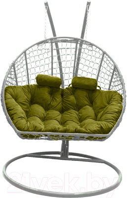 Кресло подвесное Craftmebelby Кокон Двойной Премиум Кольца (белый/зеленый)