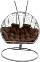 Кресло подвесное Craftmebelby Кокон Двойной Премиум Кольца (белый/коричневый) - 