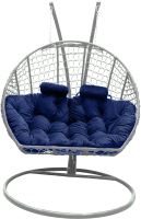 Кресло подвесное Craftmebelby Кокон Двойной Премиум Кольца (белый/синий) - 