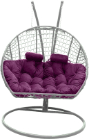Кресло подвесное Craftmebelby Кокон Двойной Премиум Кольца (белый/фиолетовый) - 