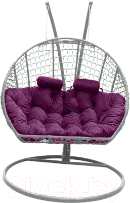 Кресло подвесное Craftmebelby Кокон Двойной Премиум Кольца (белый/фиолетовый)