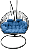 Кресло подвесное Craftmebelby Кокон Двойной Премиум Зигзаг (черный/голубой) - 