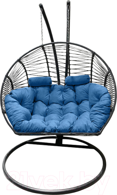 Кресло подвесное Craftmebelby Кокон Двойной Премиум Зигзаг (черный/голубой)