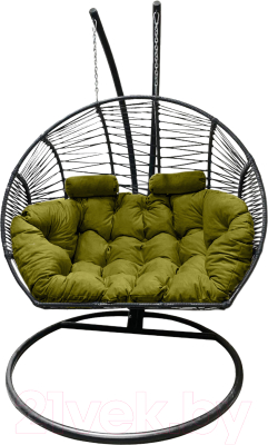 Кресло подвесное Craftmebelby Кокон Двойной Премиум Зигзаг (черный/зеленый)