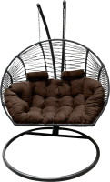 Кресло подвесное Craftmebelby Кокон Двойной Премиум Зигзаг (черный/коричневый) - 