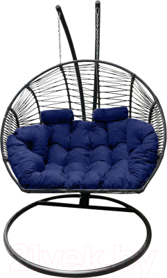 Кресло подвесное Craftmebelby Кокон Двойной Премиум Зигзаг (черный/синий)