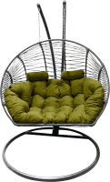 Кресло подвесное Craftmebelby Кокон Двойной Премиум Зигзаг (графит/зеленый) - 