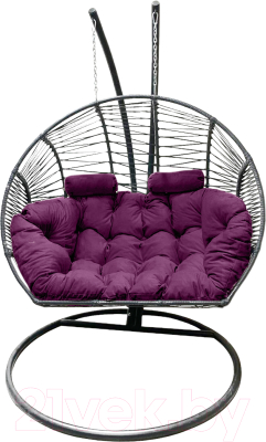 Кресло подвесное Craftmebelby Кокон Двойной Премиум Зигзаг (графит/фиолетовый)