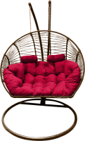 Кресло подвесное Craftmebelby Кокон Двойной Премиум Зигзаг (коричневый/алый) - 