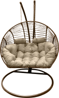 Кресло подвесное Craftmebelby Кокон Двойной Премиум Зигзаг (коричневый/бежевый) - 
