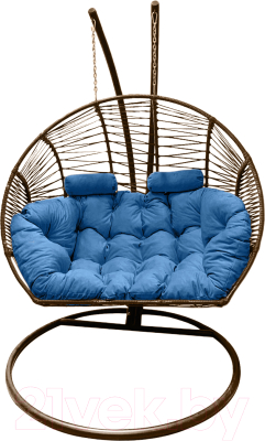 Кресло подвесное Craftmebelby Кокон Двойной Премиум Зигзаг (коричневый/голубой)