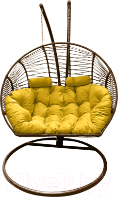 Кресло подвесное Craftmebelby Кокон Двойной Премиум Зигзаг (коричневый/желтый)