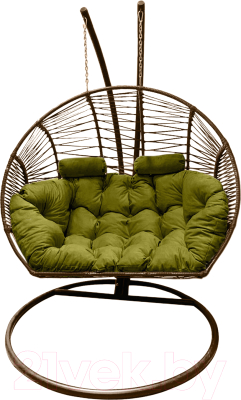 Кресло подвесное Craftmebelby Кокон Двойной Премиум Зигзаг (коричневый/зеленый)
