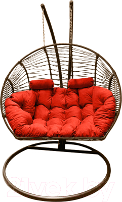 Кресло подвесное Craftmebelby Кокон Двойной Премиум Зигзаг (коричневый/коралловый)