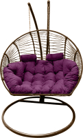 Кресло подвесное Craftmebelby Кокон Двойной Премиум Зигзаг (коричневый/фиолетовый) - 
