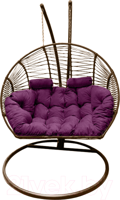 Кресло подвесное Craftmebelby Кокон Двойной Премиум Зигзаг (коричневый/фиолетовый)