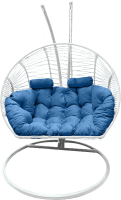 Кресло подвесное Craftmebelby Кокон Двойной Премиум Зигзаг (белый/голубой) - 