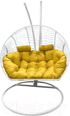 Кресло подвесное Craftmebelby Кокон Двойной Премиум Зигзаг (белый/желтый)