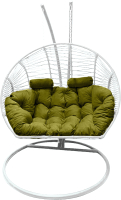 Кресло подвесное Craftmebelby Кокон Двойной Премиум Зигзаг (белый/зеленый) - 