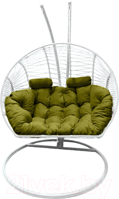 Кресло подвесное Craftmebelby Кокон Двойной Премиум Зигзаг (белый/зеленый)