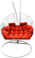 Кресло подвесное Craftmebelby Кокон Двойной Премиум Зигзаг (белый/коралловый) - 