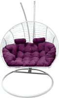 Кресло подвесное Craftmebelby Кокон Двойной Премиум Зигзаг (белый/фиолетовый) - 
