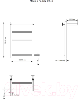 Полотенцесушитель электрический Aquanet Mauro 60x40 / 282005 (с полкой, правый)