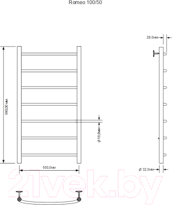 Полотенцесушитель электрический Aquanet Romeo 100x50 / 281988 (правый)