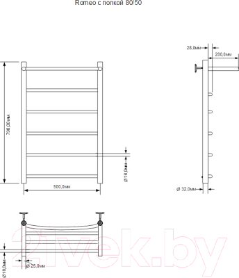 Полотенцесушитель электрический Aquanet Romeo 80x50 / 281991 (с полкой, правый)