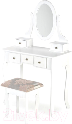 Туалетный столик с зеркалом Halmar Sara с табуретом (белый/белый)