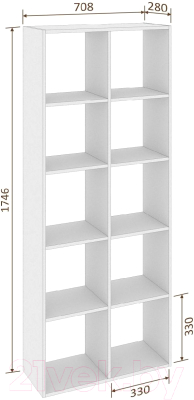 Стеллаж Кортекс-мебель Дельта-10 71x175 (белый)
