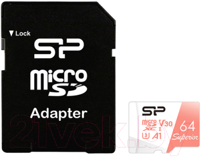Карта памяти Silicon Power Superior microSDXC 64GB A1 Class 10 (SP064GBSTXDV3V20SP) (с адаптером)