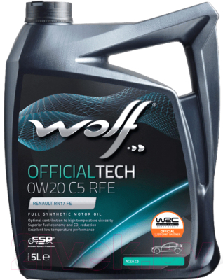 Моторное масло WOLF OfficialTech 0W20 C5 RFE / 65635/5 (5л)