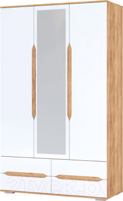 Шкаф Столица Мебели Валирия 3х створчатый с ящиками / ШК 033 (белый глянец/дуб крафт золотой)