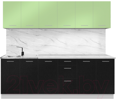Готовая кухня Артём-Мебель Оля СН-114 без стекла МДФ 2.4м (зеленое яблоко/черный жемчуг)