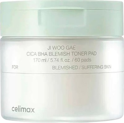 Пэд для лица Celimax Jiwoogae Cica BHA Blemish Toner Pad (60шт) - 
