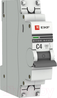 Выключатель автоматический EKF PROxima 1P 4А (C) 6кА ВА 47-63 DC / mcb4763-DC-1-04C-pro