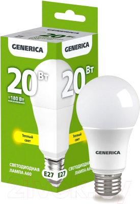 Лампа Generica A60 20Вт Грушевидная 3000К E27 230В / LL-A60-20-230-30-E27-G