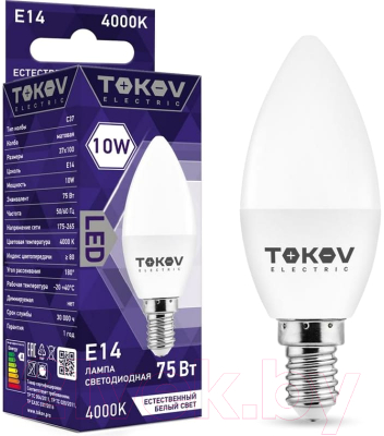 Лампа Tokov Electric 10Вт С37 4000К Е14 176-264В / TKE-C37-E14-10-4K