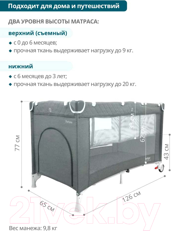 Кровать-манеж INDIGO Fortuna 2 уровень