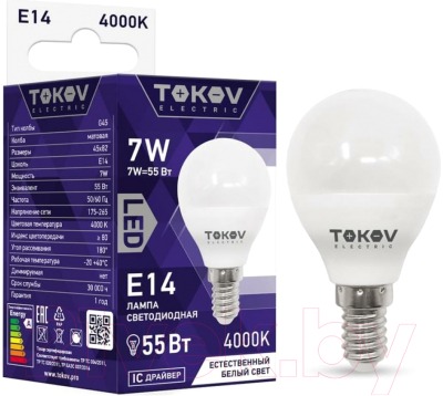 Лампа Tokov Electric 7Вт G45 4000К Е14 176-264В / TKE-G45-E14-7-4K