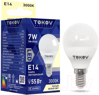Лампа Tokov Electric 7Вт G45 3000К Е14 176-264В / TKE-G45-E14-7-3K