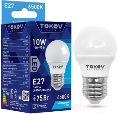 Лампа Tokov Electric 10Вт G45 6500К Е27 176-264В / TKE-G45-E27-10-6.5K