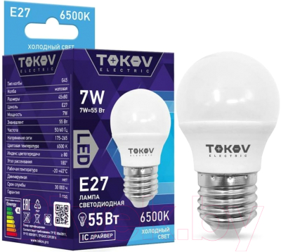 Лампа Tokov Electric 7Вт G45 6500К Е27 176-264В / TKE-G45-E27-7-6.5K