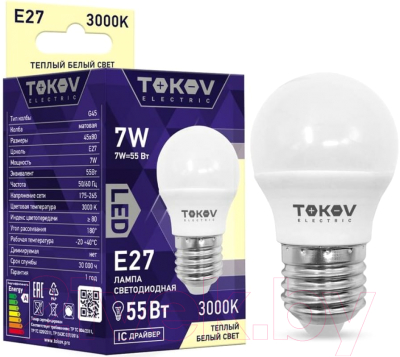 Лампа Tokov Electric 7Вт G45 3000К Е27 176-264В / TKE-G45-E27-7-3K