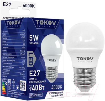 Лампа Tokov Electric 5Вт G45 4000К Е27 176-264В / TKE-G45-E27-5-4K