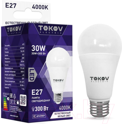 Лампа Tokov Electric 30Вт А70 4000К Е27 176-264В / TKE-A70-E27-30-4K