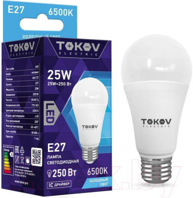 Лампа Tokov Electric 25Вт А60 6500К Е27 176-264В / TKE-A60-E27-25-6.5K